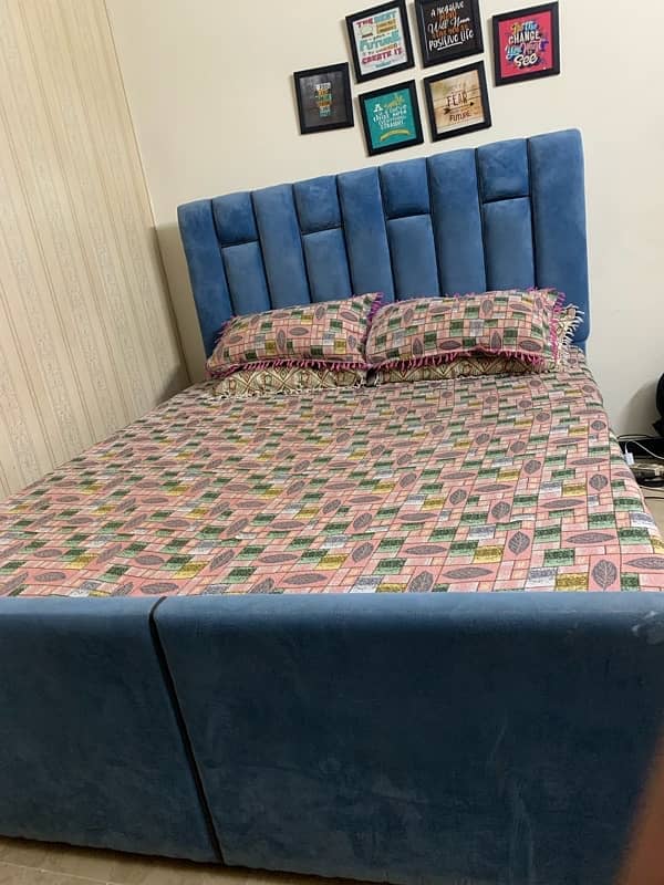 King sized fabric bed with mattress 1