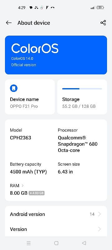 oppo F21 pro 8+4/128 can10/9 03132213463 2