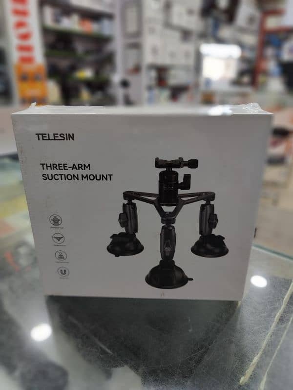 TELESIN THREE ARM SUCTION MOUNT BEST FOR CAR RIDERS 0