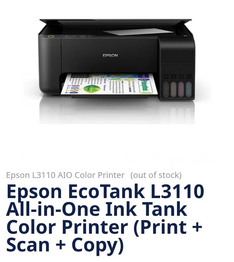 Epson L3110, Colour Printer 15 monts used 0