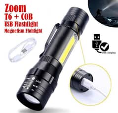 Zoomable Metal COB Flash Light Torchl LED Flash Light rechargeable