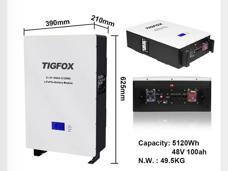 TIGFOX off grid hybrid 48v battery wallmounted 51.2v 100ah 0