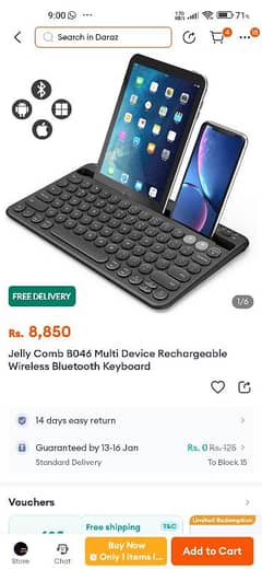 Jelly Comb B046 Multi Device Rechargeable Wireless Bluetooth Keyboard