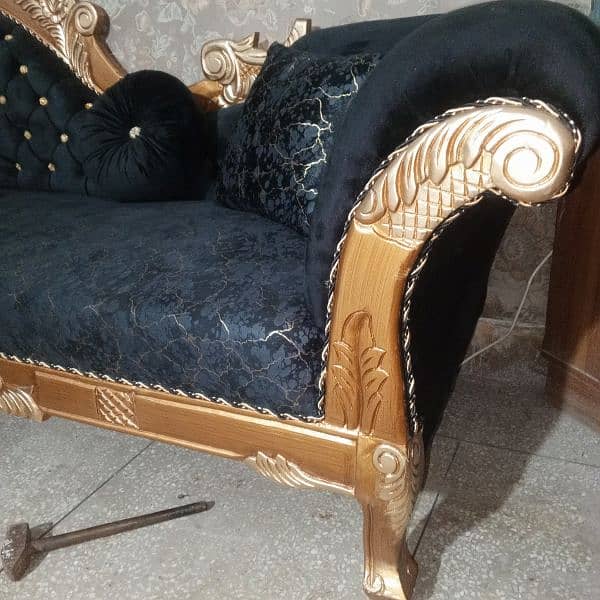 beautiful black and golden velvet dewan with three cushions 1