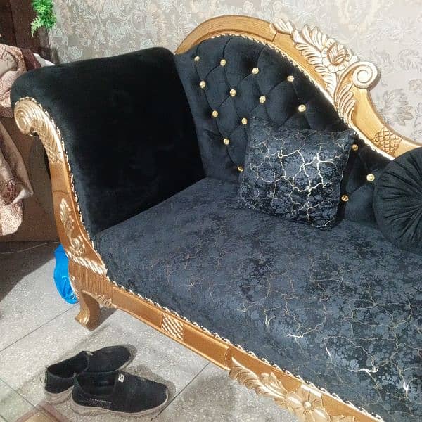 beautiful black and golden velvet dewan with three cushions 9