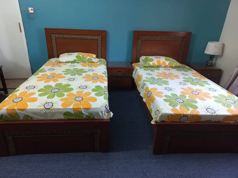 Two Single Beds with Side Table & Spring Mattresses – Urgent Sale! 0