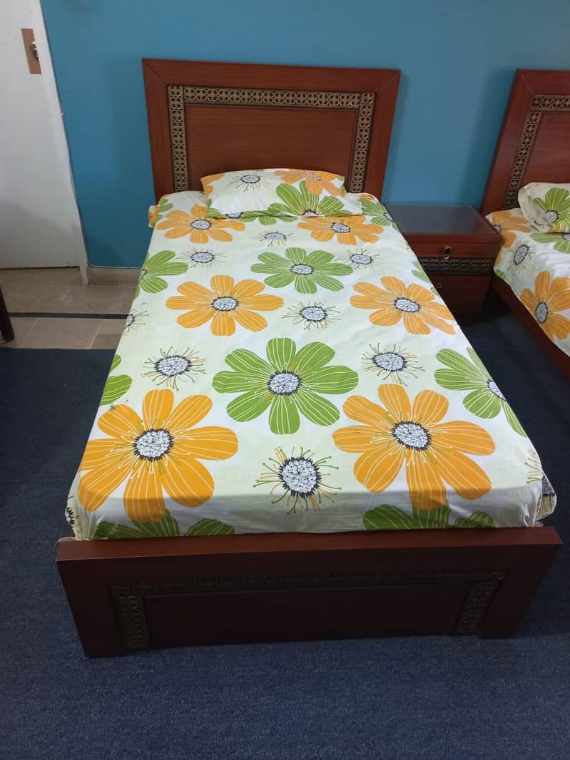 Two Single Beds with Side Table & Spring Mattresses – Urgent Sale! 1