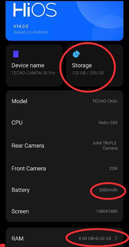 camon 20 8+8ram 256rom 6