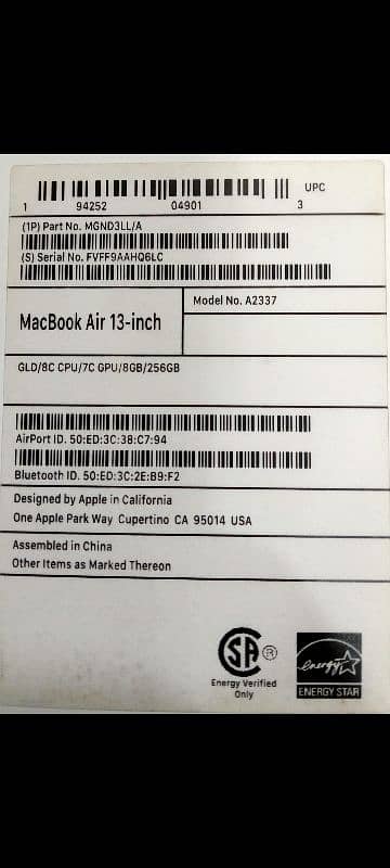 MacBook Air M1 2020 8GB 256GB 13" Gold Color With Box MGND3 16