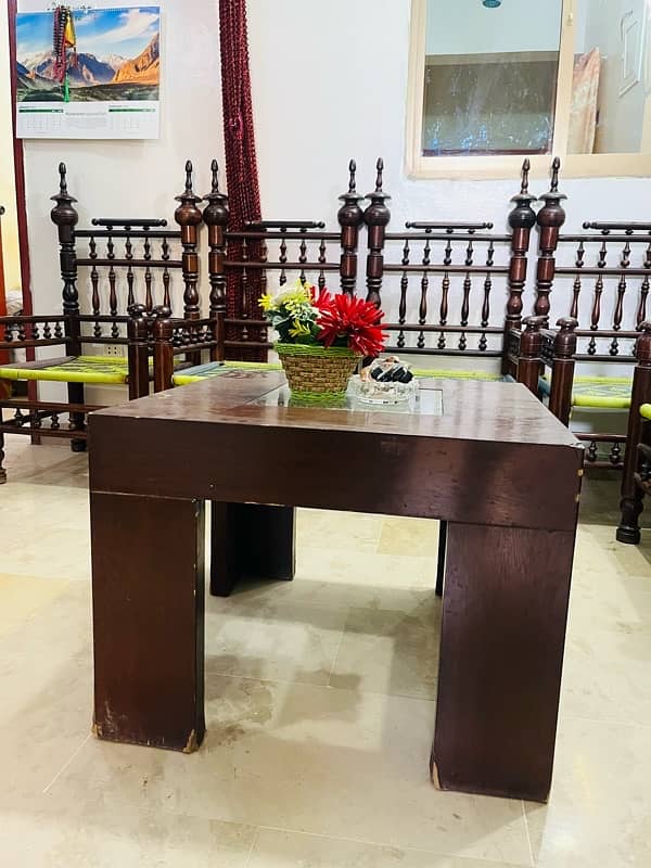 Pair of 6 wooden chairs with one table 4