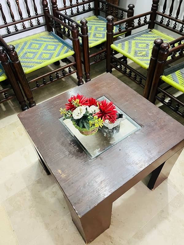 Pair of 6 wooden chairs with one table 5