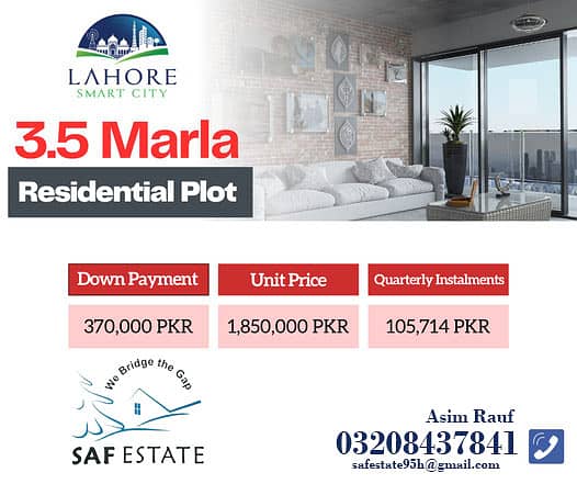 3.5 Marla Residential Plot File Sale On Easy Instalment In Lahore Smart City Lahore 0