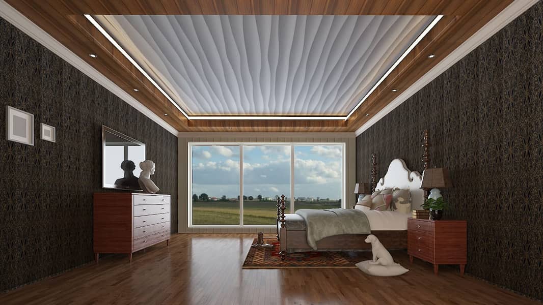 False ceiling | wallpaper | wood floor | wall panel | Gypsum Partition 11