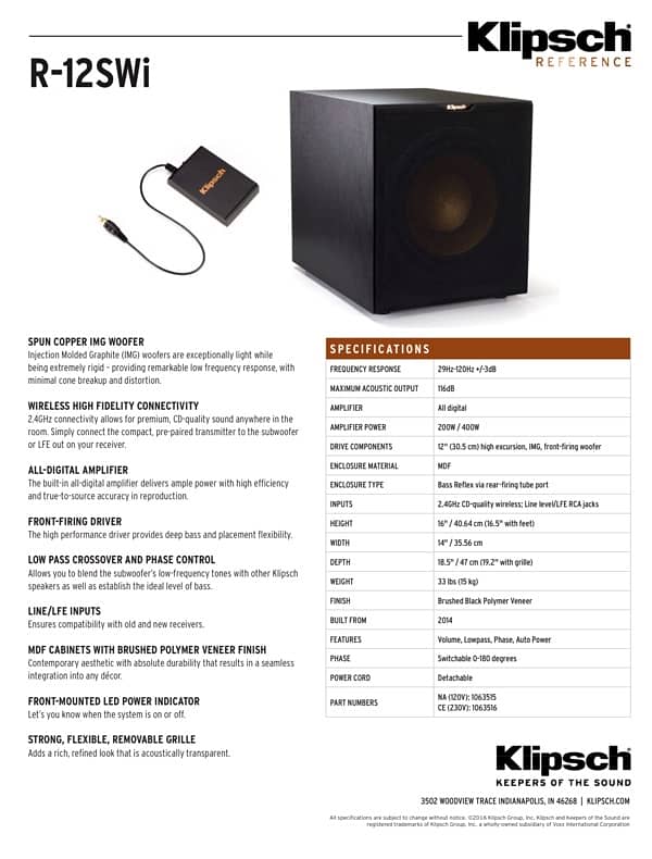 Klipsch Reference R-12SWi 12" 5