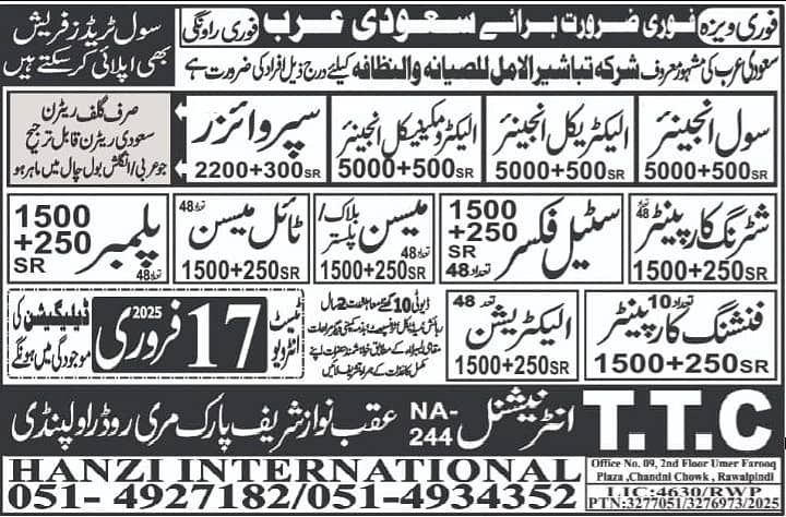 Urgently Required For Saudi Arabia 1