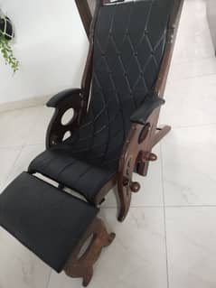 Wooden recliner with comfort stool