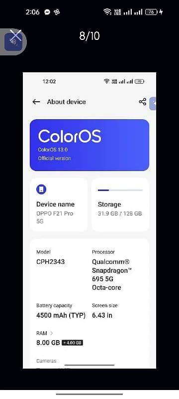 oppo F21 pro 5G. 8+8+128 panel change 5