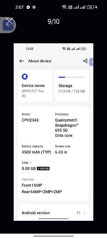 oppo F21 pro 5G. 8+8+128 panel change 6