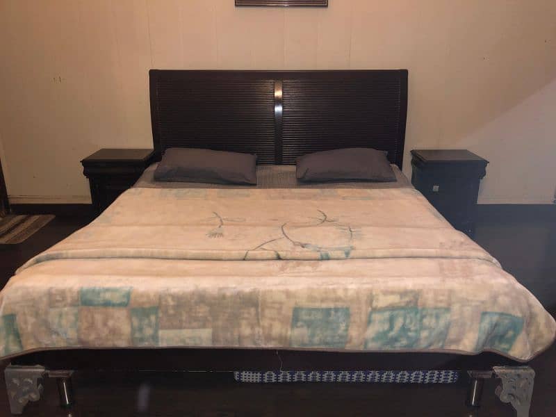 pure wooden bed with side tables and mattress 0