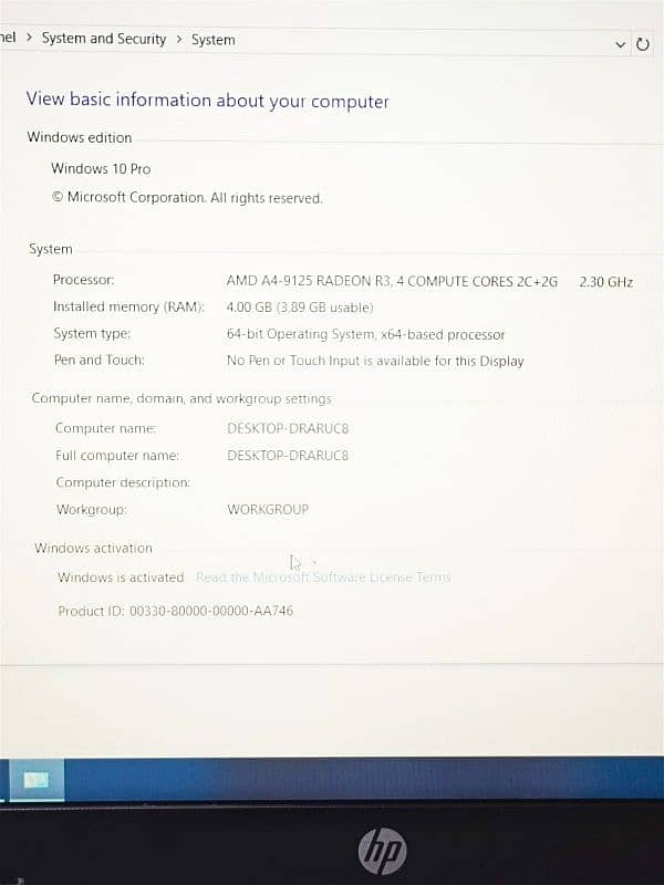 Hp AMD A4 9th Generation 4GB RAM DDR4 128GB NVMe 10/10 Conditions 16