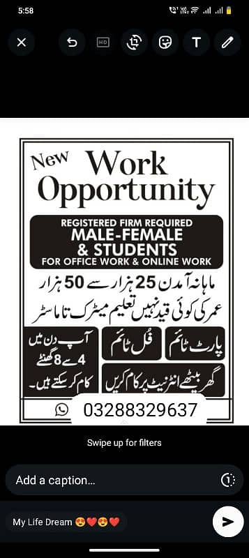 Male,female and students Online work available 0