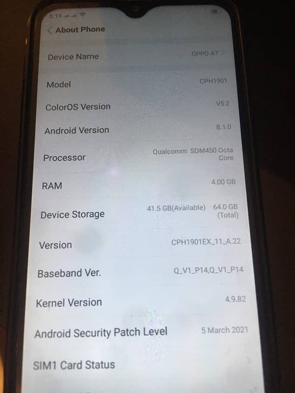oppo A7 pta approve  4/64 gb 2