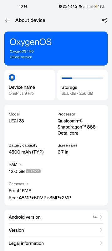 OnePlus 9pro 12+12 256gb 0