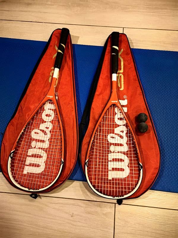 pair of used Hyper Wilson Squash Racket with bags 0