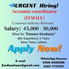 Female Accounts & Office Coordinator required