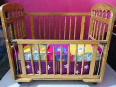 Wooden Baby Cot with 2 Storage Shelf and Foam