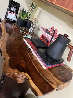 live edge wood trays coffee tea and decor