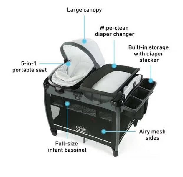 Graco infant bassinet, cot, Playard, changing –  Multi-functional 1