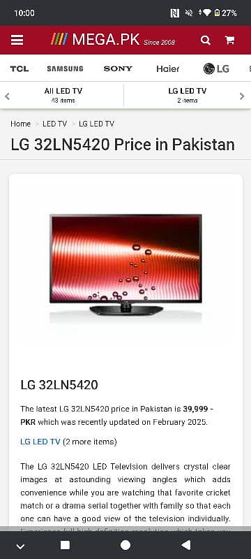 LG 32" led simple 19