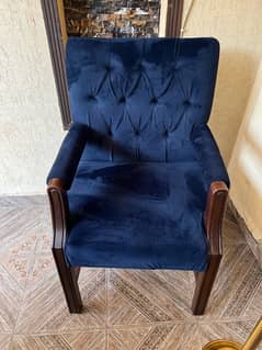 Selling Wooden Blue Velvet Chair Set