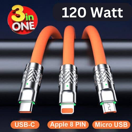 3 in 1 Super Fast Charging Cable 120 Watt 2