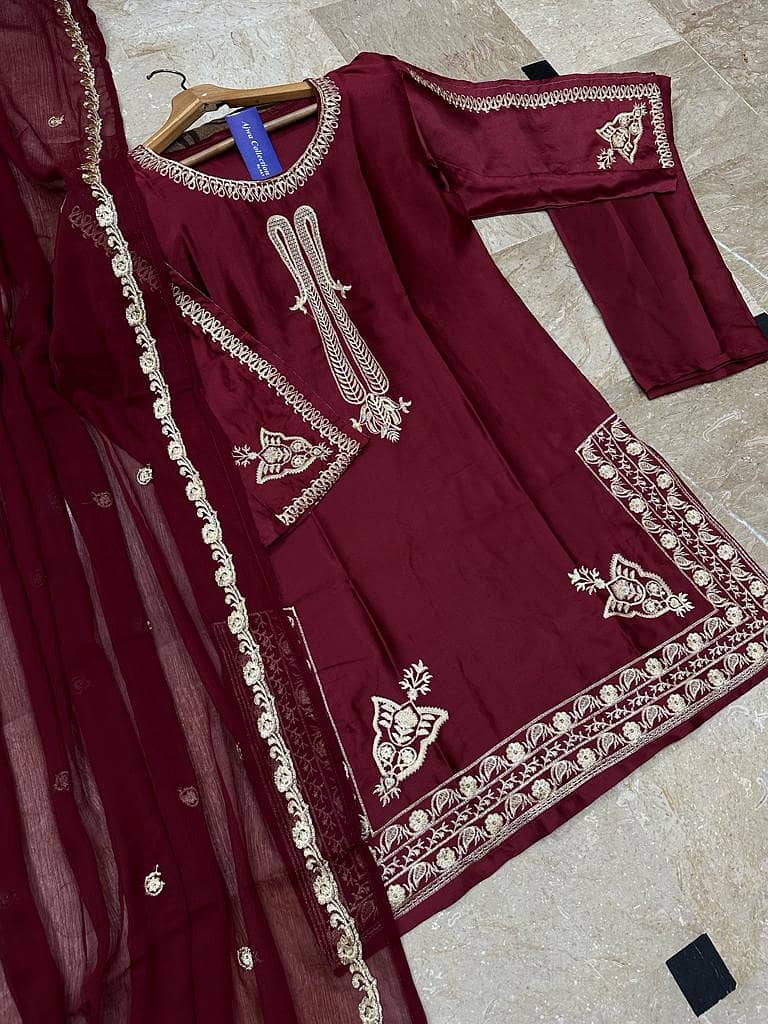 Front Neck, Sleeves And Daman Embroidery Shirt with Embroidered Dupatt 2