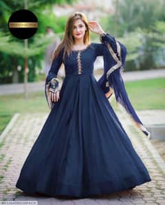 Embroidered Chiffon Maxi Suit - 3 Pcs in Blue- Clothes for women-near