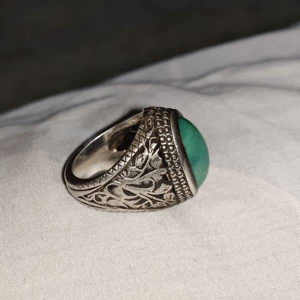 Hussaini feroza turquoise ring chandi silver gemstone 1