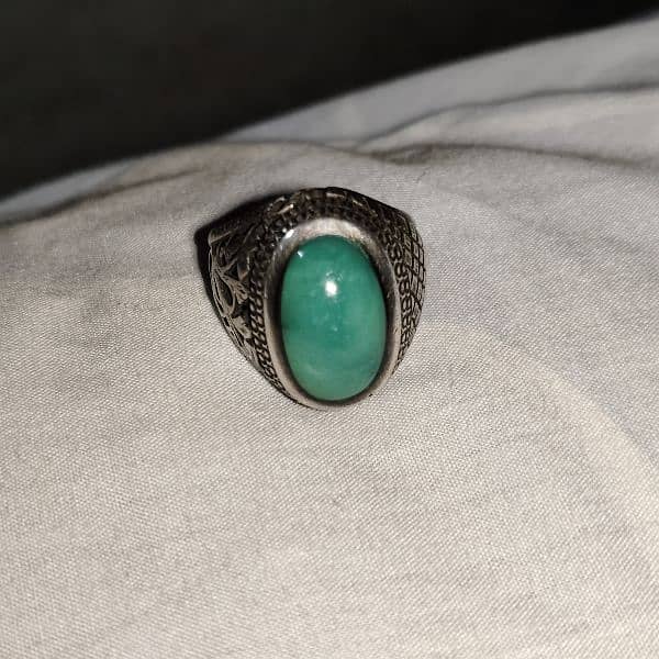 Hussaini feroza turquoise ring chandi silver gemstone 2