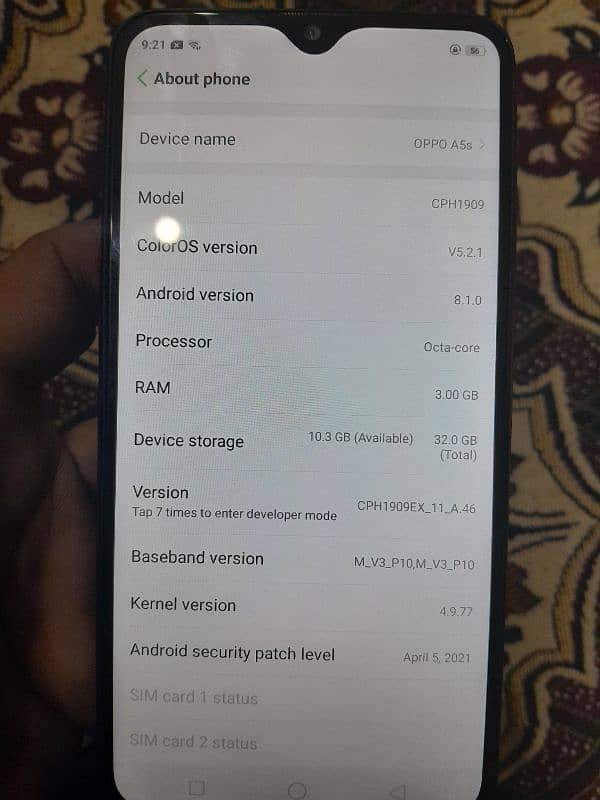 Oppo a5s 3/32 pta box with charger all ok 3