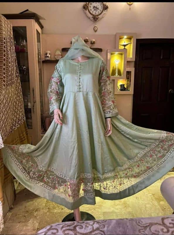 3piece embroidery katan silk stitched dress 1