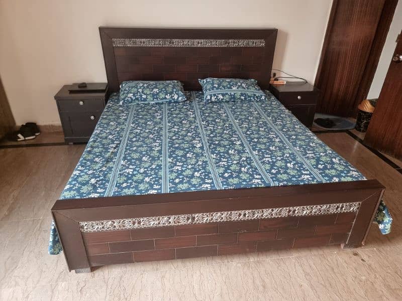 Wooden bed with two side tables 2