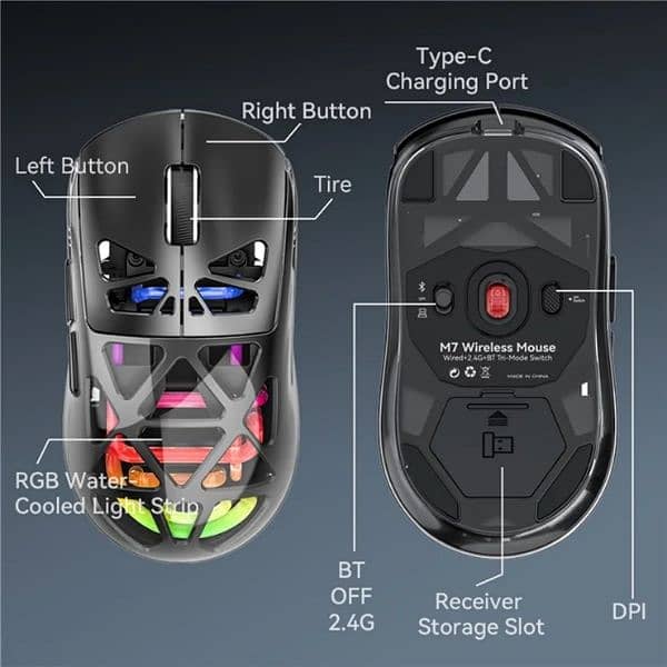 M7 Wired / Bluetooth / 2.4G Wireless Mouse RGB Light Gaming Office Hom 5