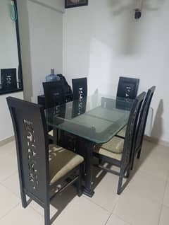 Dinning table with 6 chairs  color mat black polish