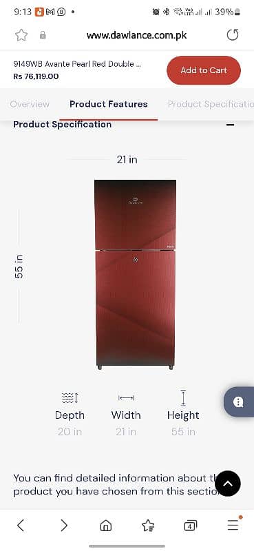 Dawlance Avante 9149 Glass door refrigerator in pearl burgundy colour 2