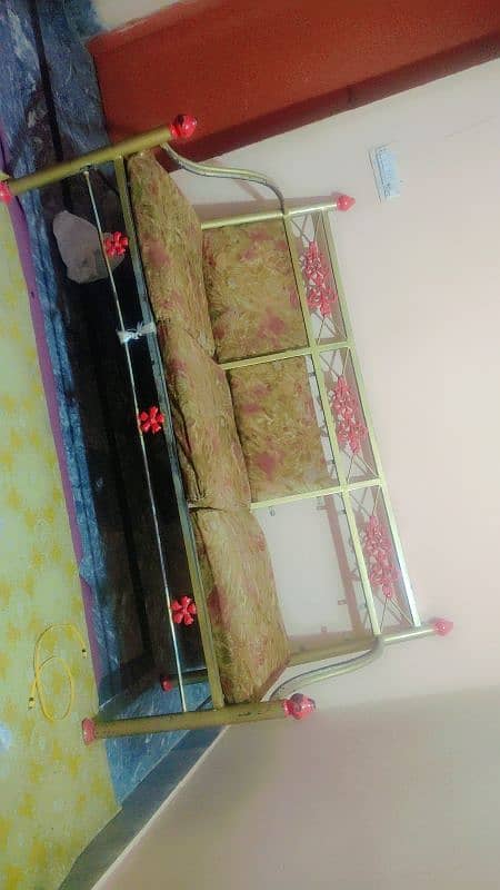 Iron king Bed with mattress and five seater sofa set 4