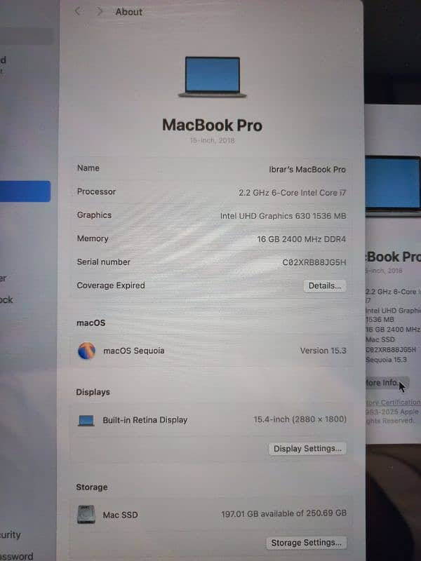 MacBook Pro 2018, 15-inch Retuna Display, 4gb Dedicated Card, i7, 16gb 10