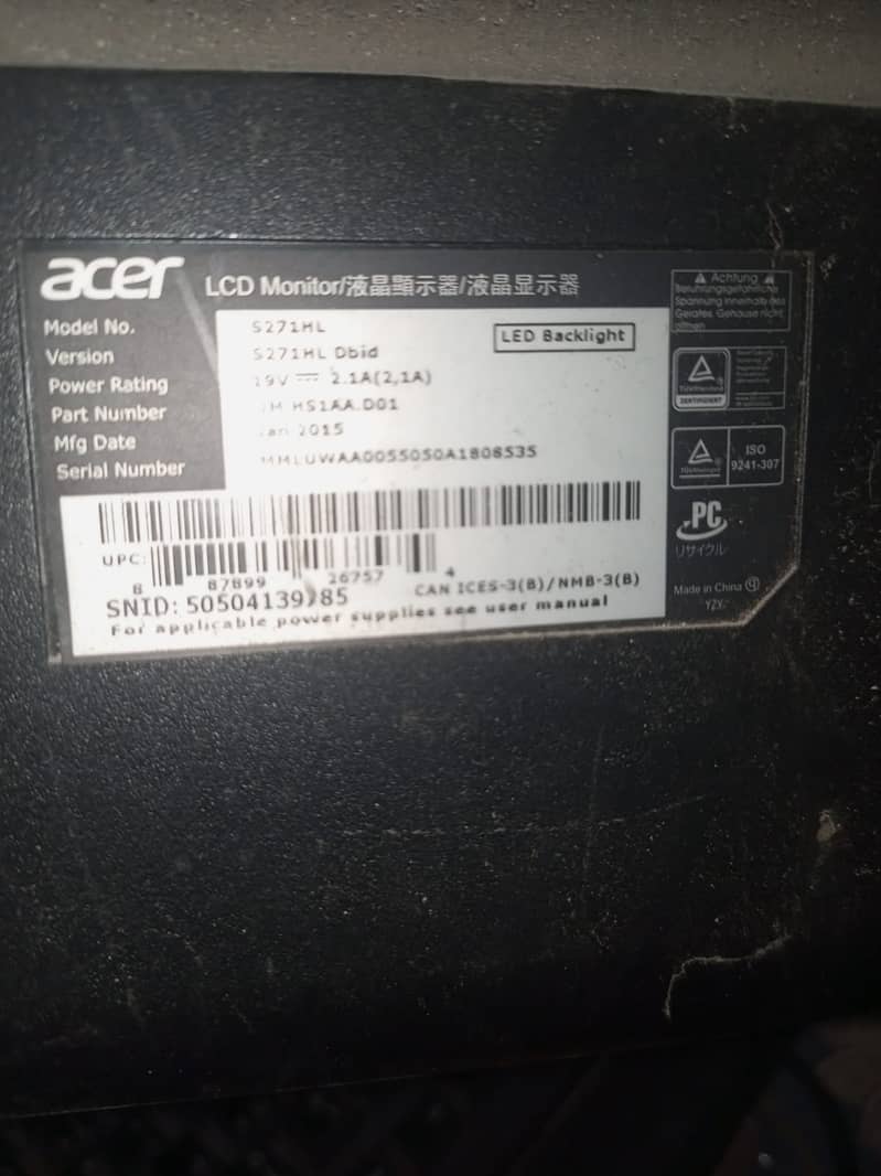 Acer 27 Inches Lcd For Urgent Sale Model S271HL 3