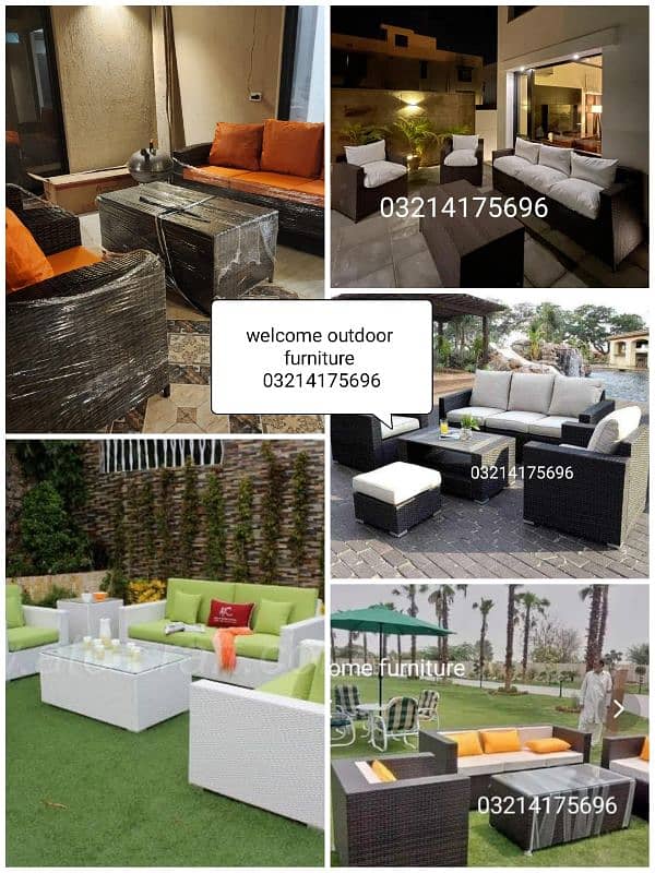 GARDEN OUTDOOR FURNITURE RATTAN SOFA SET UPVC CHAIRS TABLE UMBRELLA 7