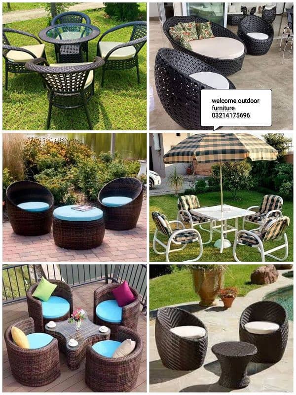 GARDEN OUTDOOR FURNITURE RATTAN SOFA SET UPVC CHAIRS TABLE UMBRELLA 8